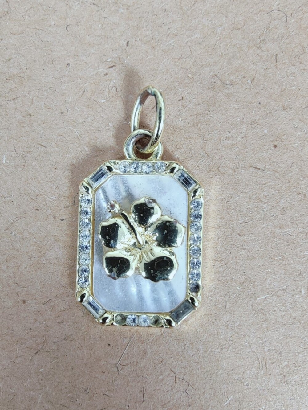 Disney Lilo & Stitch Mother of Pearl Cubic Zirconia Hibiscus Ohana Pendant
